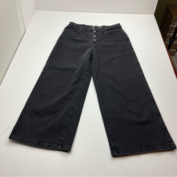 Levi’s Mile High Cropped Wide Leg Womens Size 29 x 25 Faded Black Denim Jeans - Picture 1 of 13
